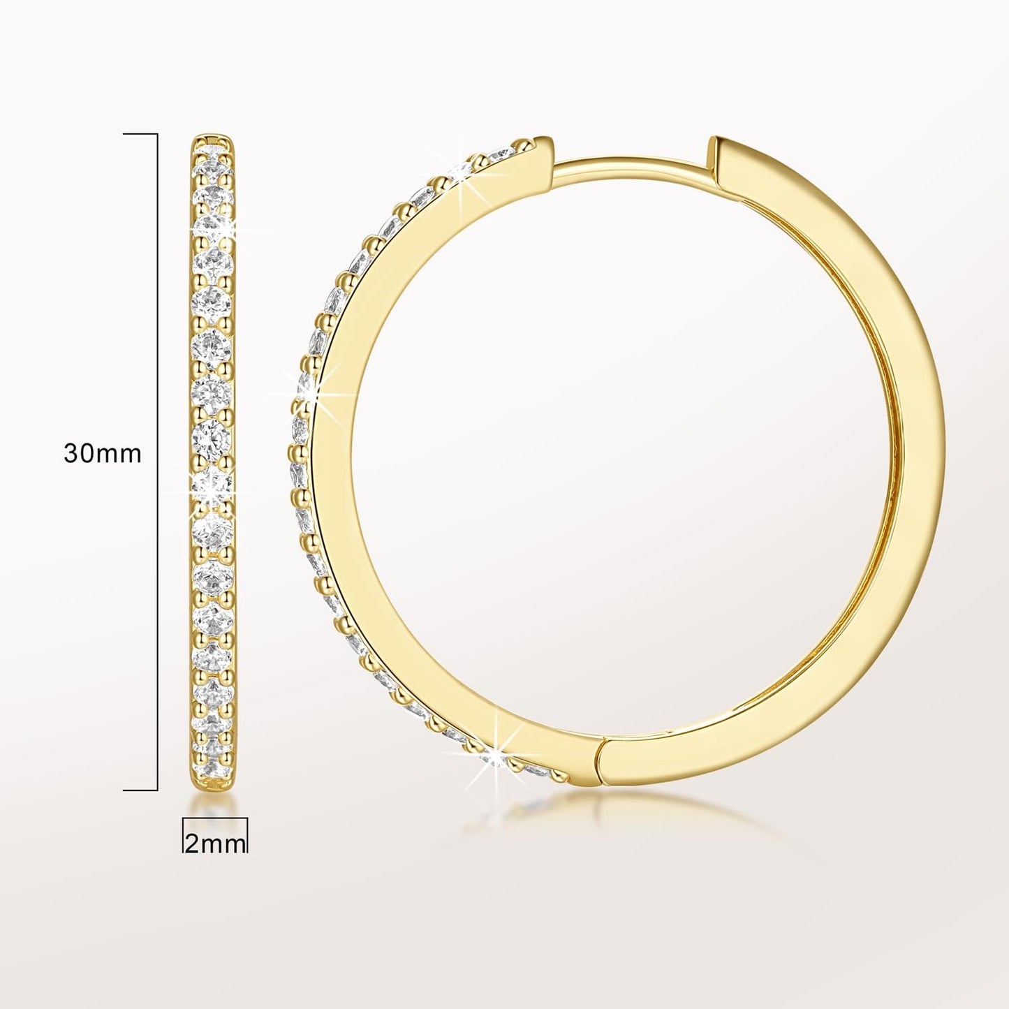 NEARLAND 14K Gold Hoop Earrings for Women 14K Gold Earrings for Women Small Gold Hoop Earring for Womens with Round Cubic Zirconia Lightweight Huggie Hoops Earring for Womens 12/14/16/20/25/30mm