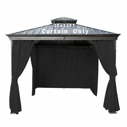 GarPad Gazebo Curtain Replacement Universal Privacy Curtain, 4-Panels Sidewall 10'X12' Curtain Gazebo Outdoor with Zipper,Universal Replacement for Patio Privacy Screen Black(Only Curtain)