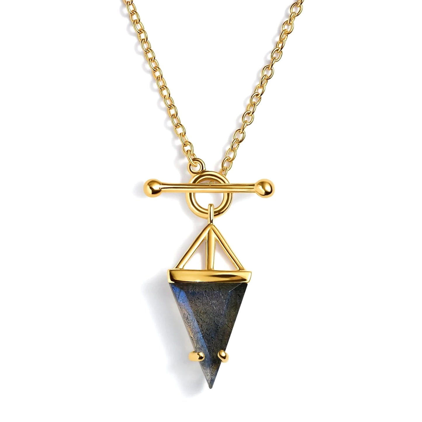 Moon Magic Labradorite Necklace - Heroine T Lock / 925 Sterling Silver - 18k Yellow Gold Black Stone Necklaces for Women/Authentic Crystal Jewelry