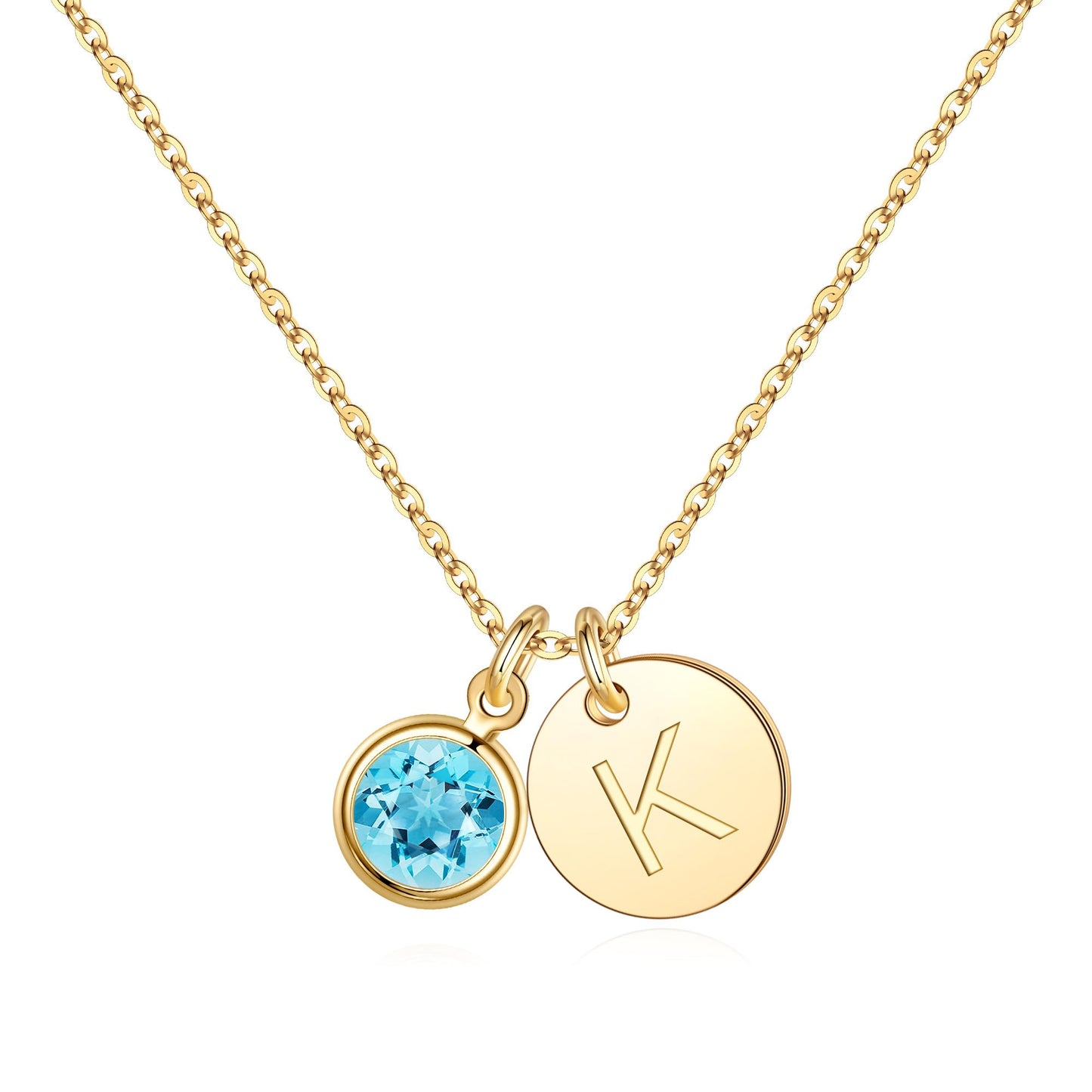 Hidepoo Initial Birthstone Necklace Gifts - Personalized Mothers Day Birthday Gift for Woman Wife Sister Grandma Mom, March Aquamarine Birthstone Jewelry for Women, Disc Letter K Necklaces