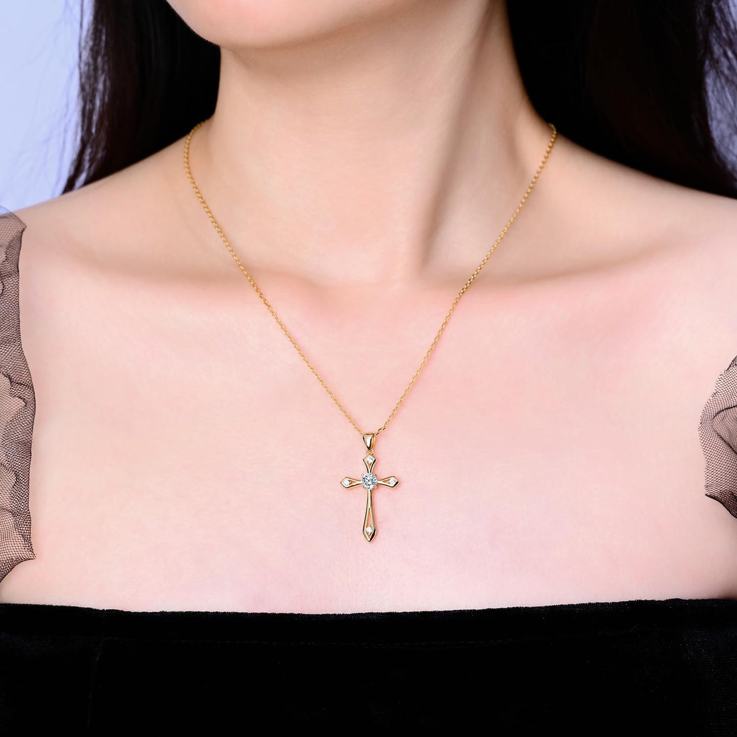 14K Gold Plated Solid Cross Necklace for Women,925 Sterling Silver Ladies Faith Cross Birthstone Pendant Christian Religious Confirmation Baptism Everyday Fine Jewelry Anniversary Birthday Gifts for Her