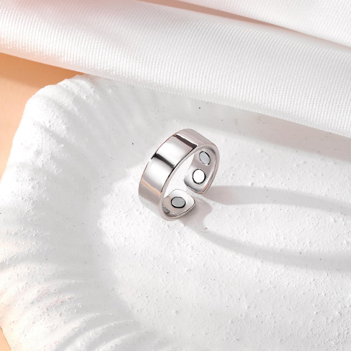 Topty 2PCS Magnetic Anti Snoring Auvulis Migraine Ring Titanium Lon Magtherapy Lymphatic Drainage Stainless Steel Ring for Women Men Health Jewelry Gifts in Gold Silver
