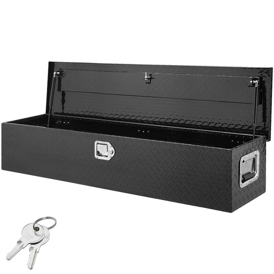 VEVOR Heavy Duty Aluminum Truck Bed Tool Box, Diamond Plate Tool Box with Side Handle and Lock Keys, Storage Tool Box Chest Box Organizer for Pickup, Truck Bed, RV, Trailer, 48"x15"x15", Black