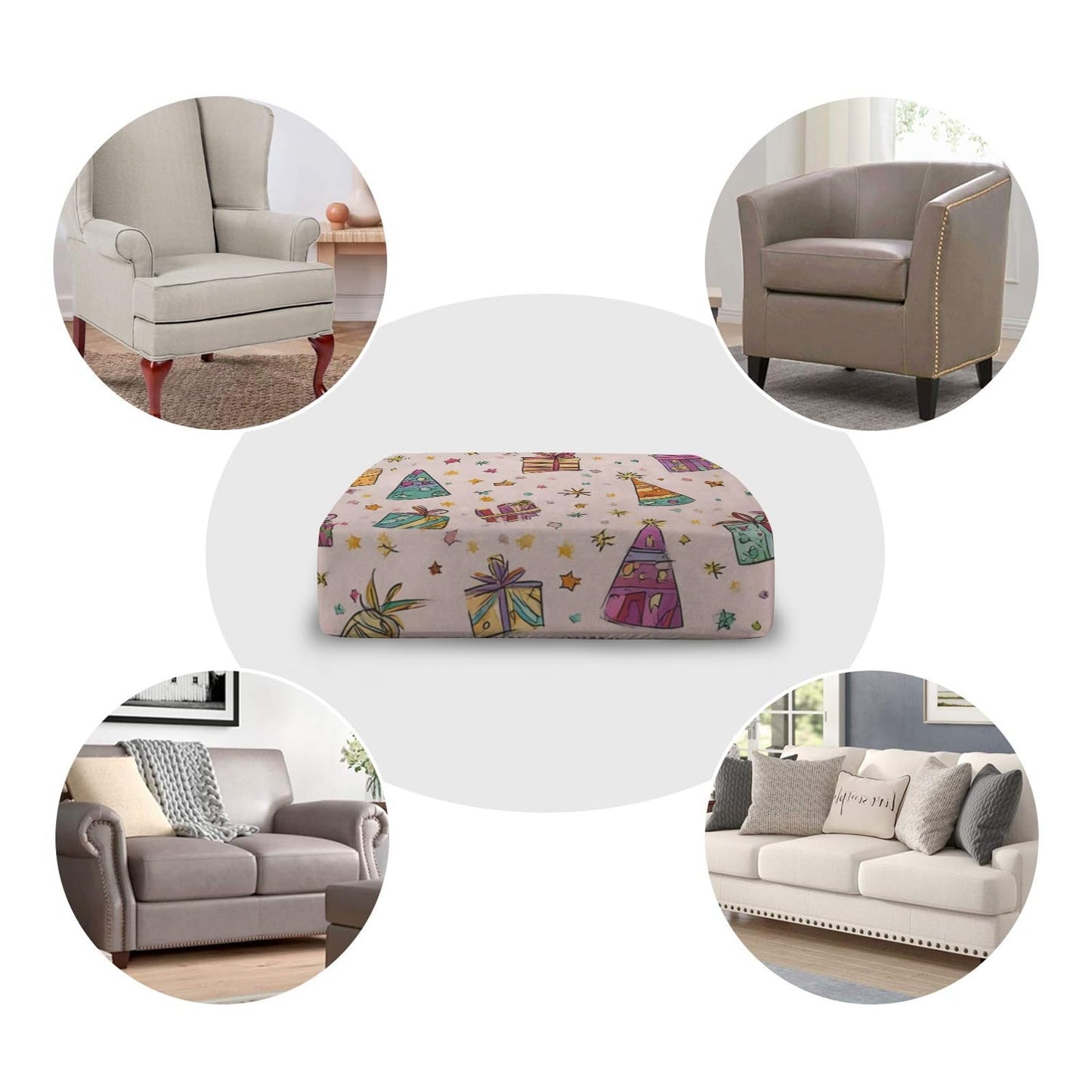 pnyoin Colorfule Gift Box Stretch Individual Seat Sofa Cushion Covers Elastic Couch Cushion Cover Slipcover Sets -3 Piece Sofa Cushion Covers