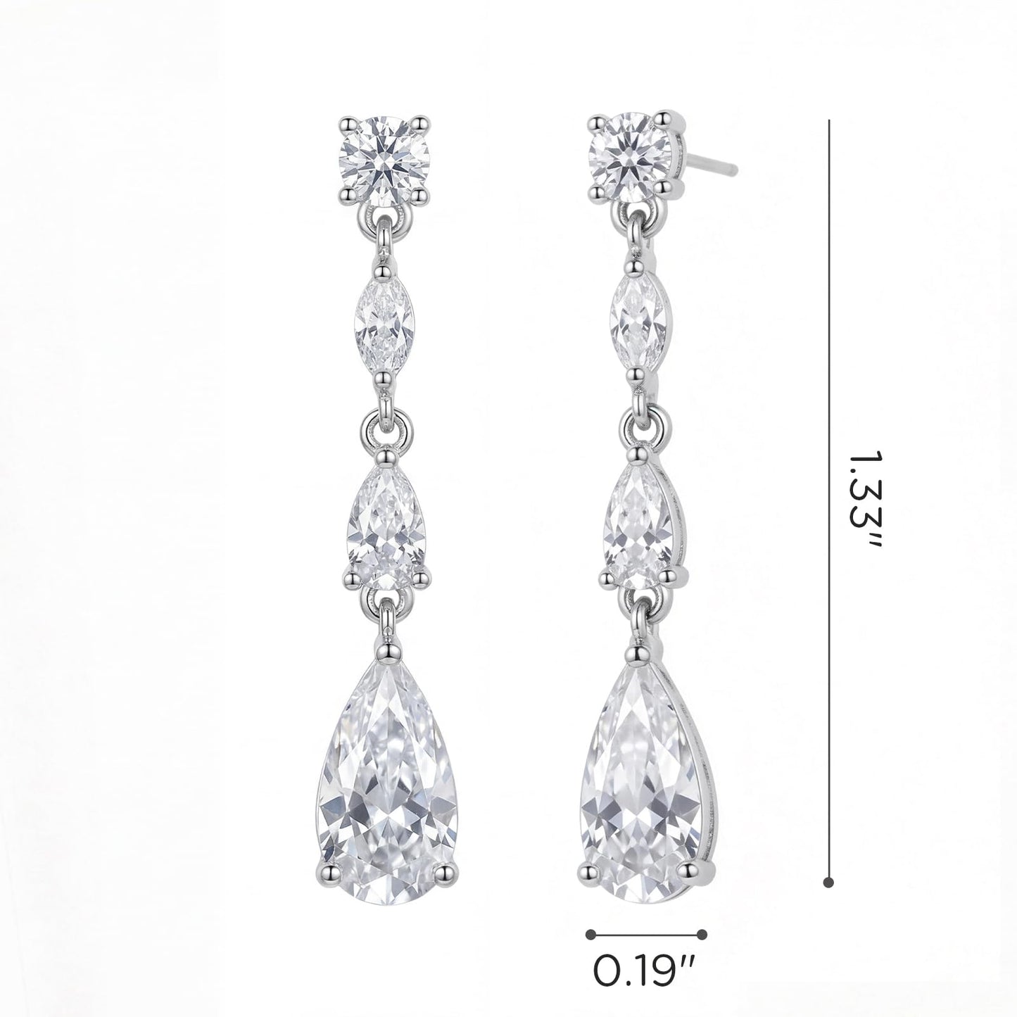 SWEETV Cubic Zirconia Dangle Earrings for Women, Teardrop Bridal Earrings for Wedding, Brides, Bridesmaids, Pear Shaped Drop Earrings for Women Prom Formal Party, Silver-Style2