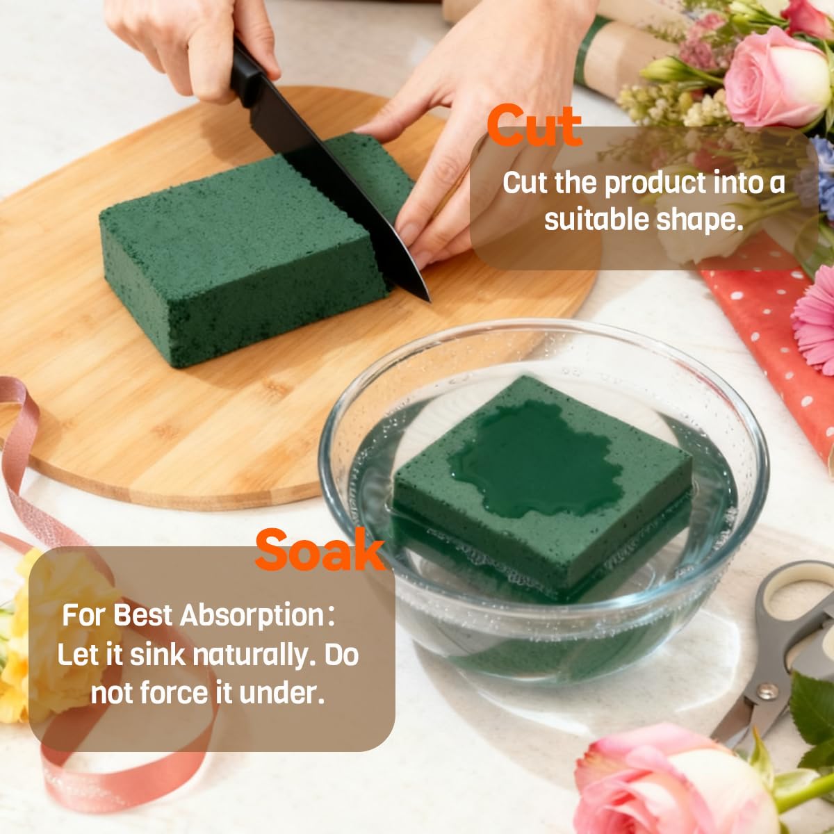 Pack of 6 Floral Foam Blocks, 8.9"x4.1"x2.7" Dry and Wet Flower Foam for Fresh and Artificial Flowers, Florist Styrofoam Flower Arrangements Supplies, Decorations for Wedding, Birthdays and Garden