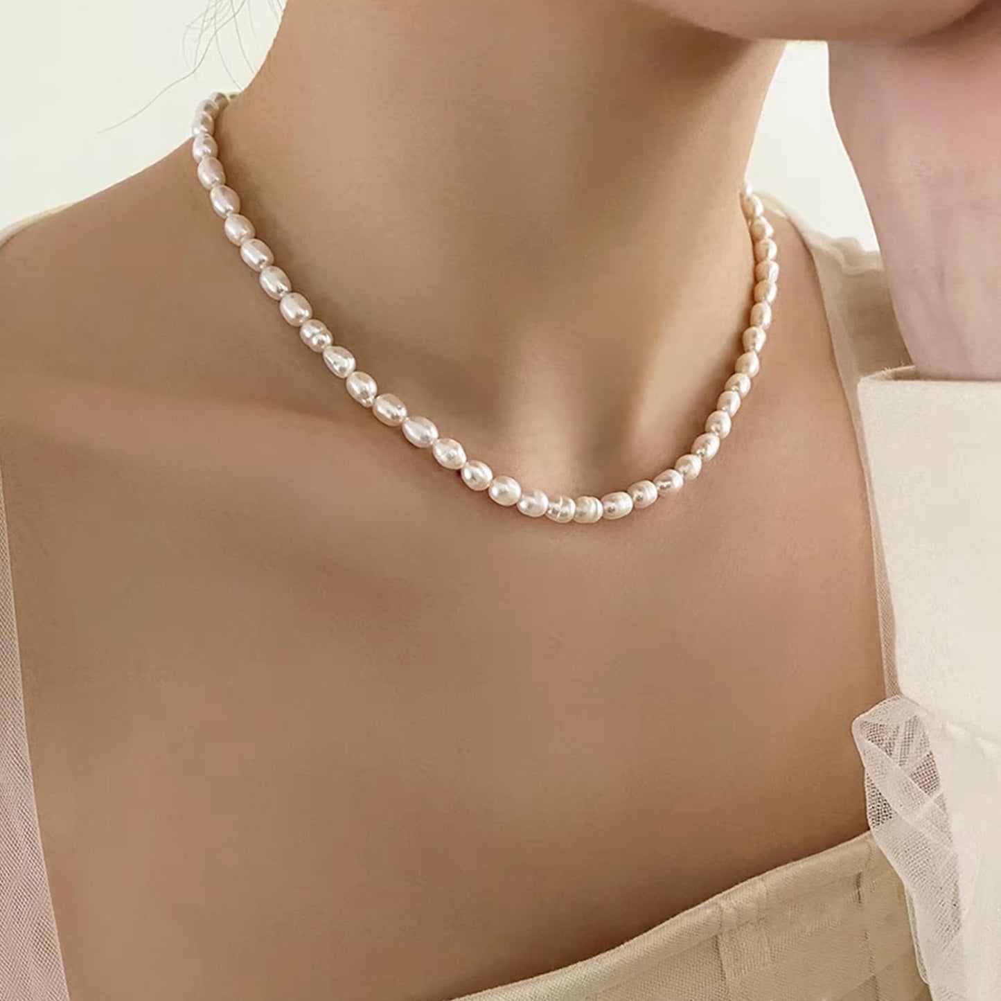 Zeffy Freshwater Pearl Necklace Baroque Small Dainty White Real Handmade Pearls Choker Valentine Gift Trendy Jewelry for Women