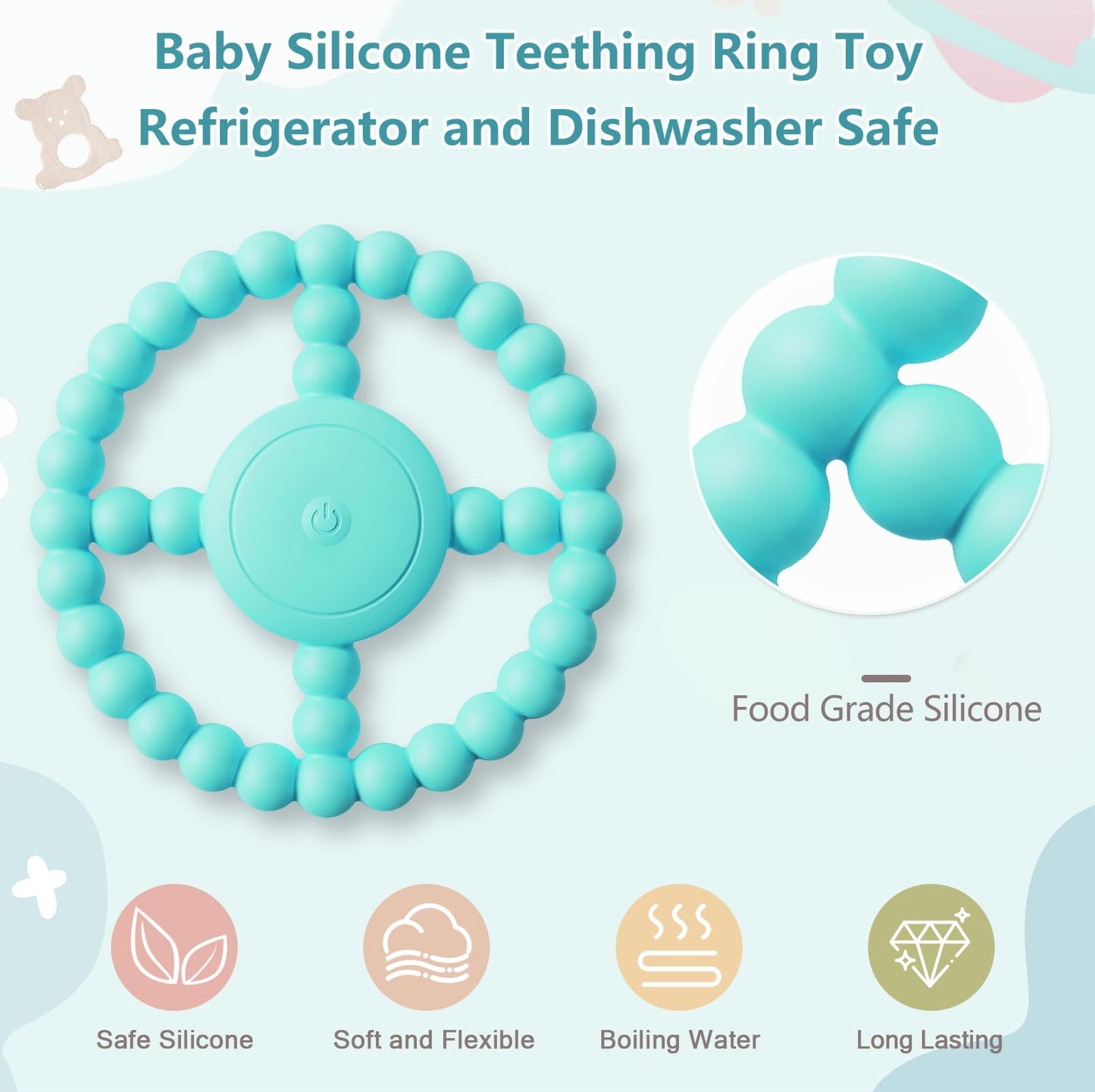 Vibrating Sensory Teething Toys,Baby Toys 6-18 Months, Autism Support & Oral Development, USB Rechargeable Teether for Toddlers, 1-2 Year Old Boys Christmas Girls Gifts idea(Green)