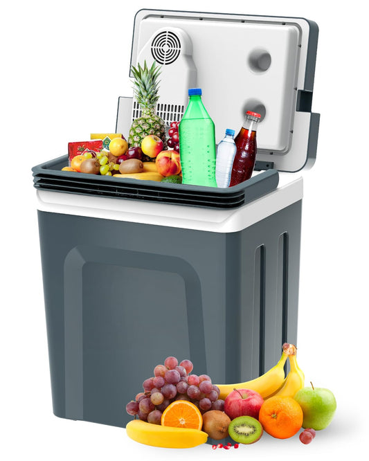 SubSun Electric Cooler and Warmer with Handle，32Quart (30 L) Portable Thermoelectric Fridge， Car Fridge Cooler with 12V DC & 110 AC for Camping, Travel & Picnics,Grey