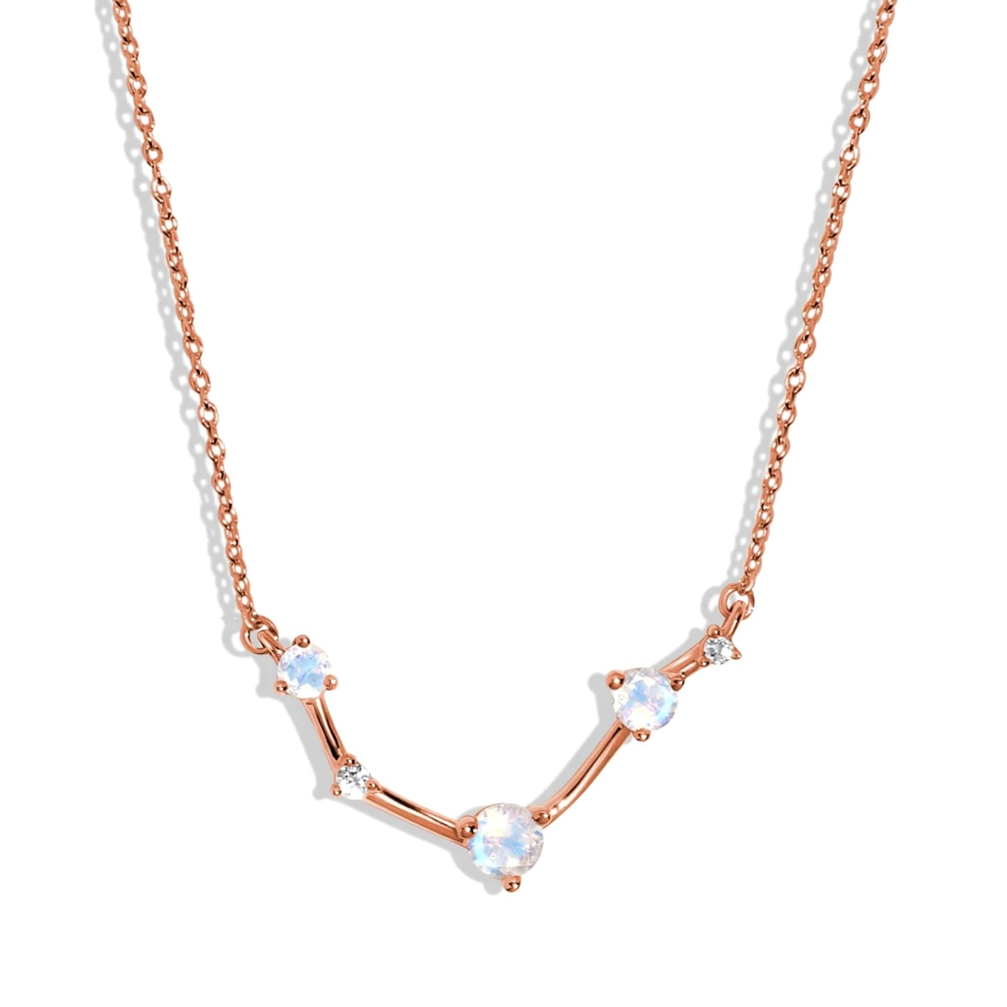 Moon Magic Moonstone Necklace - Aries Zodiac Constellation / 925 Sterling Silver - 18k Rose Gold - Yellow Gold Rainbow Moonstone Necklaces for Women/Authentic Rainbow Crystal Jewelry