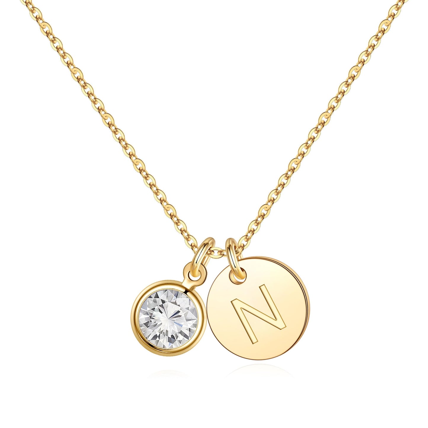 Hidepoo Initial Birthstone Necklaces Gift - Personalized Mothers Day Birthday Gifts for Woman Wife Sister Grandma Mom, White April Birthstone for Women, Disc Letter N Necklace