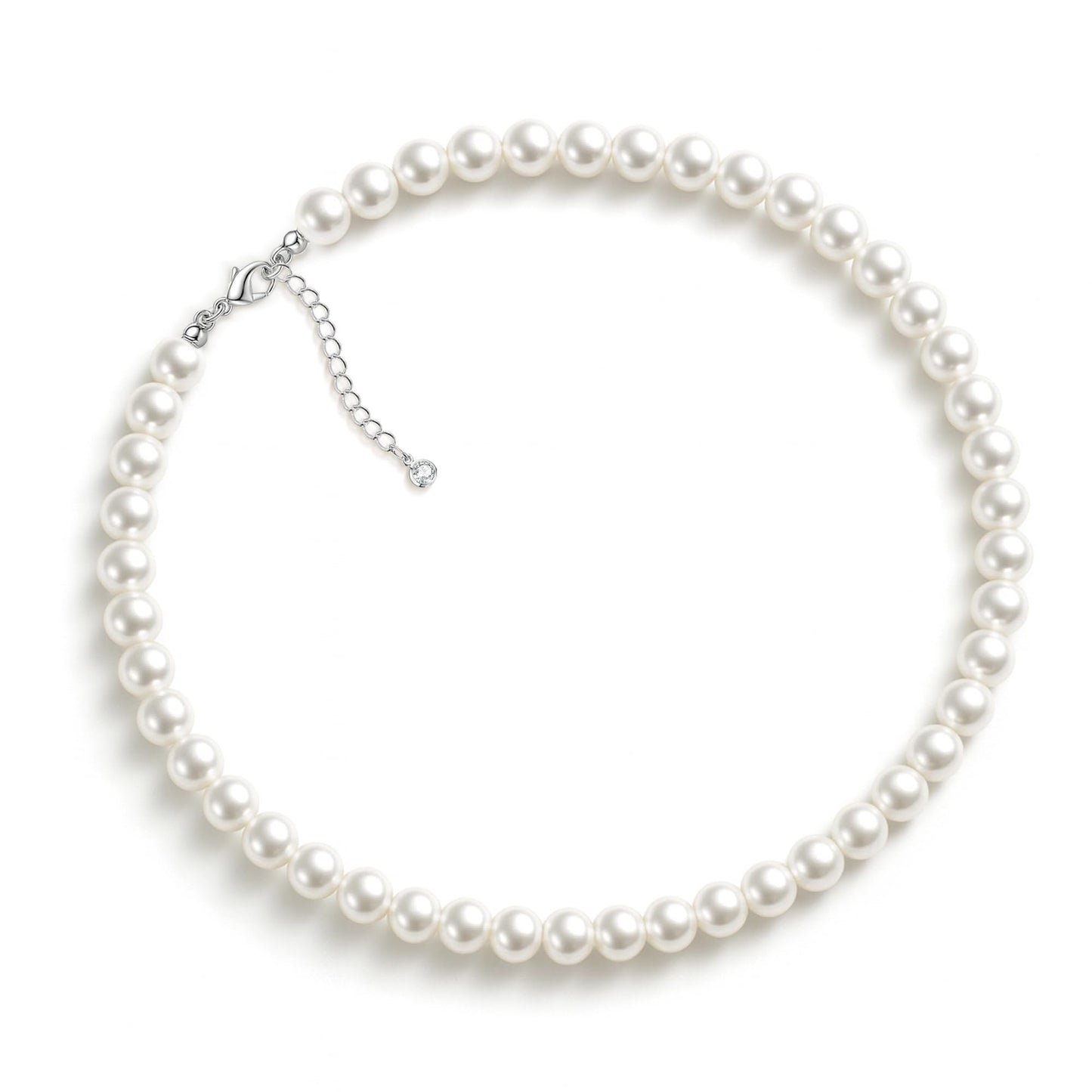 Zeffy Pearl Necklace for Women, 8MM Dainty Round Imitation Pearl Choker Wedding Delicate Jewelry for Women Simple Bridesmaid Jewelry Gifts
