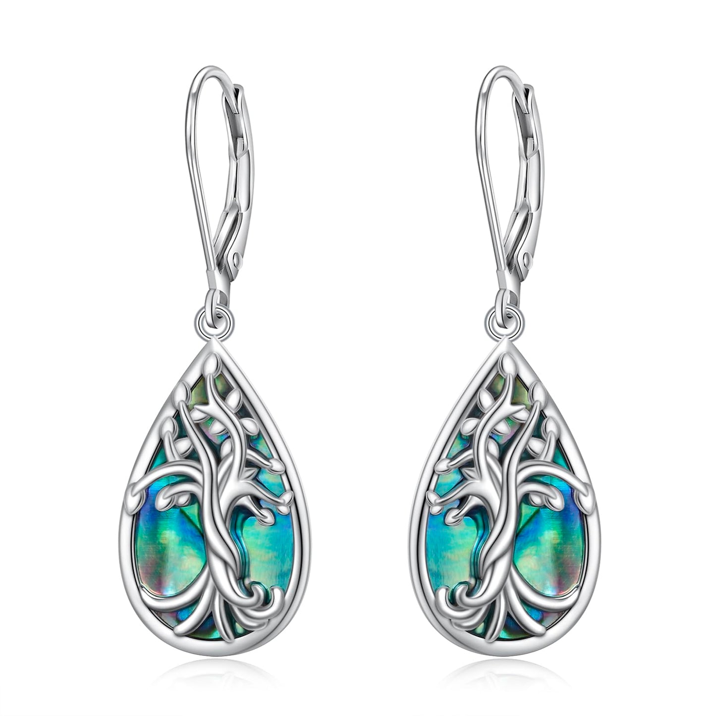 SHAOAN 925 Sterling Silver Tree of Life Dangle Drop Earrings for Women Abalone Shell Teardrop Earring Jewelry Gift for Anniversary Birthday Christmas Mother’s Day