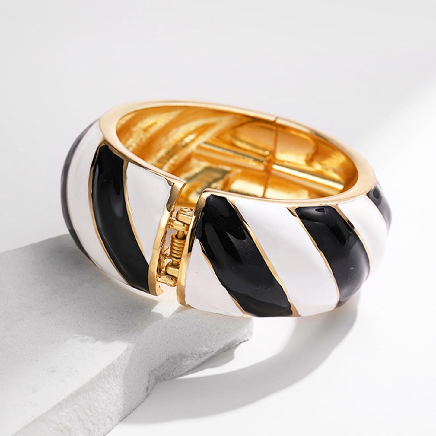 crataly Gold Cuff Bracelets for Women-Black and White Bracelet Chunky Enamel Bracelet For Valentines Day Mother's Day Christmas Birthday Gifts