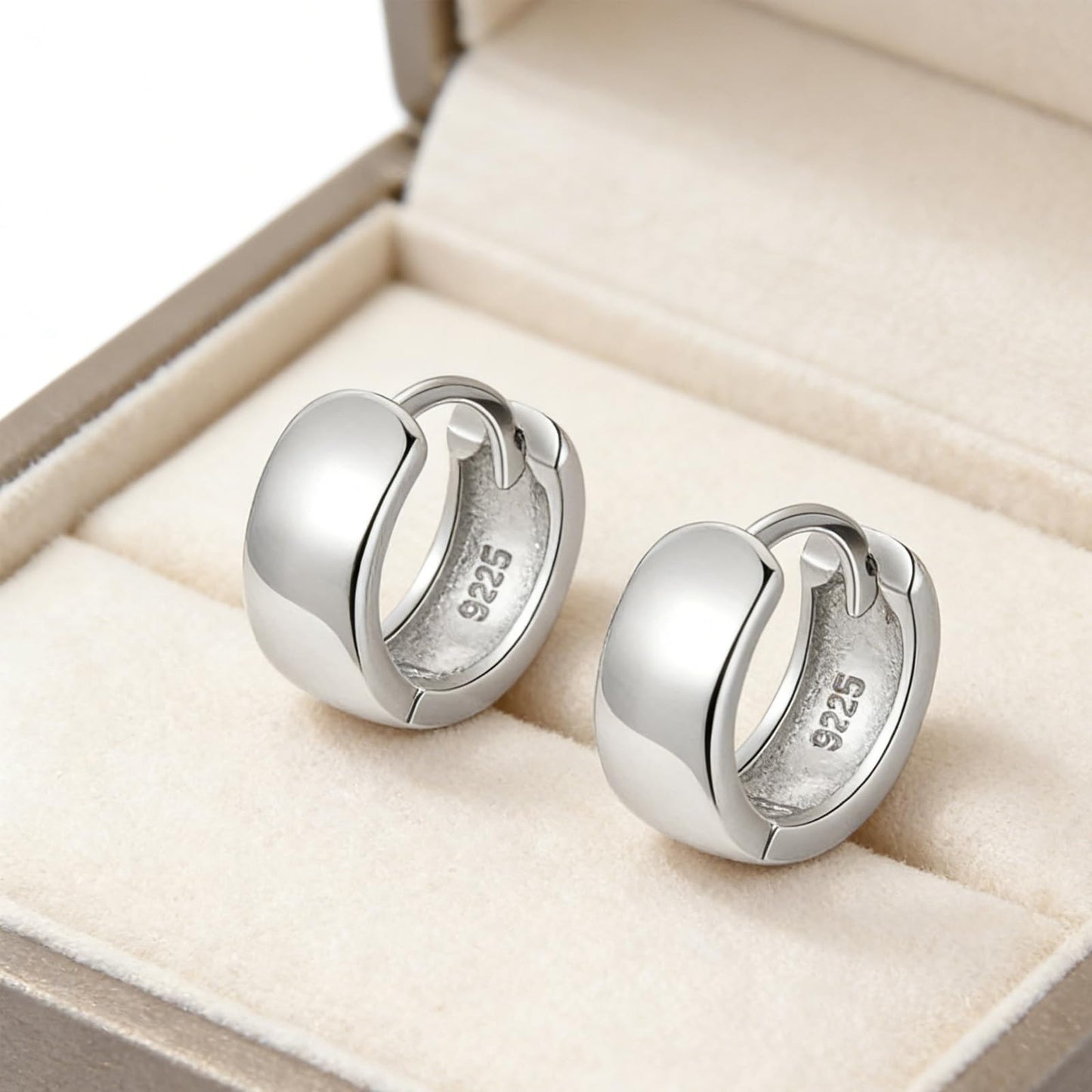 Italian Sterling Silver Earrings for Men Hoop Huggie Earring Polished, Jewelry for Alentine's Day, Father's Day, Thanksgiving Gifts, Birthday Presents (Wide shiny hoop)