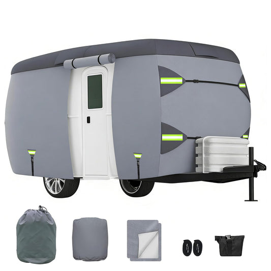 Fiberglass Travel Trailer Cover 7 Layers Breathable Waterproof Rip-Stop Camper Cover (Fits 10' to 13'-160" L x 80" W x 84" H)
