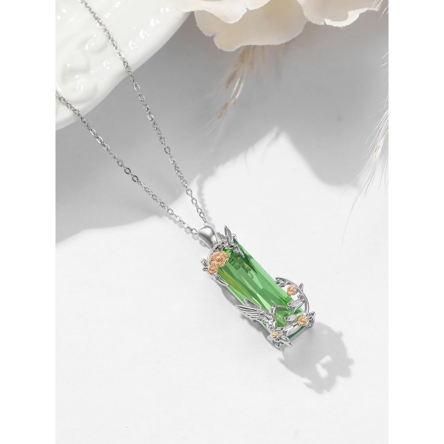 AENEAS Valentines Day Gifts for Women Her Hummingbird Necklace Sterling Silver Green Crystal Pendant Necklace Emerald Jewelry Hummingbird Gifts for Women Wife Her