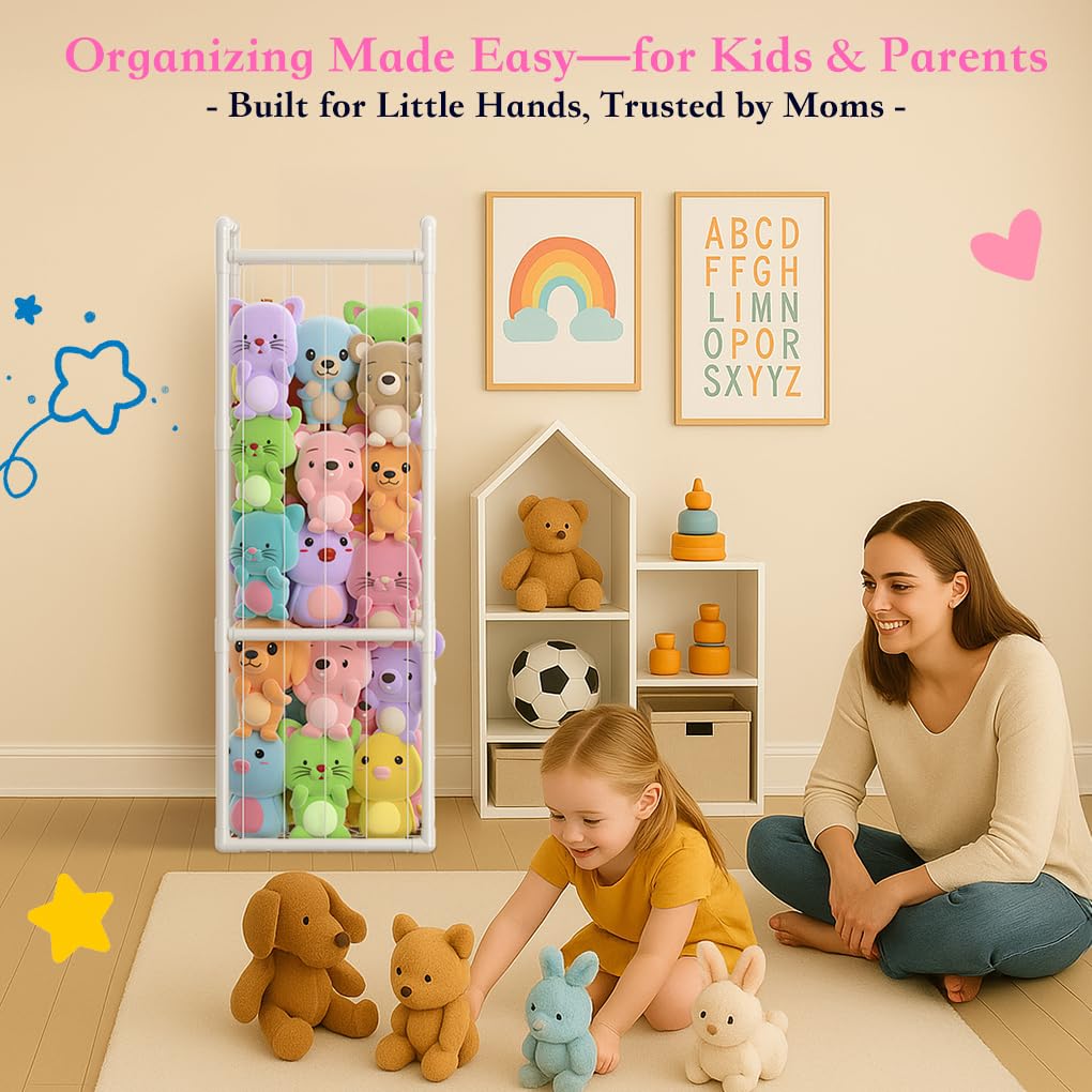 Zoxkoy Stuffed Animal Zoo for Bedroom - Holds 150+ Plushies | 45lb Load Heavy Duty Toy Storage | 10-Min Tool-Free Setup - 95% Space Saved Organizer for Nursery Playroom - Say Goodbye to Floor Mess