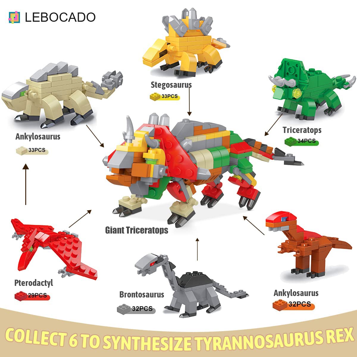 LEBOCADO Mini Building Block Sets,12 Pack Dinosaur Toys Building Blocks, 6 in 1 STEM Toys Eggs Building Sets, Party Favors for Kids Goodie Bags Prizes Birthday