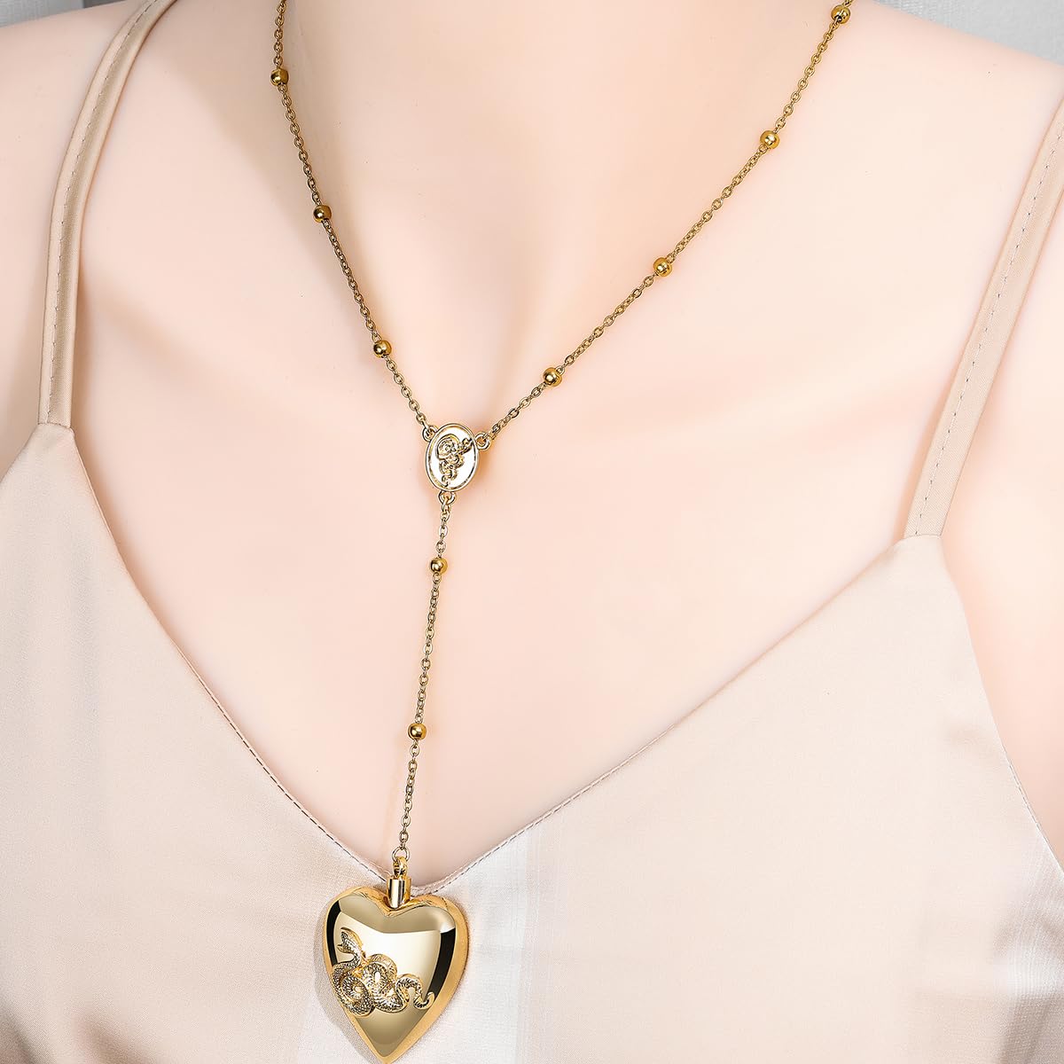 Heart Serpent Pendant Necklace 14K Plated Gold Stash Necklace With Spoon Solid Gold Plated Necklaces Jewelry Gift for Women