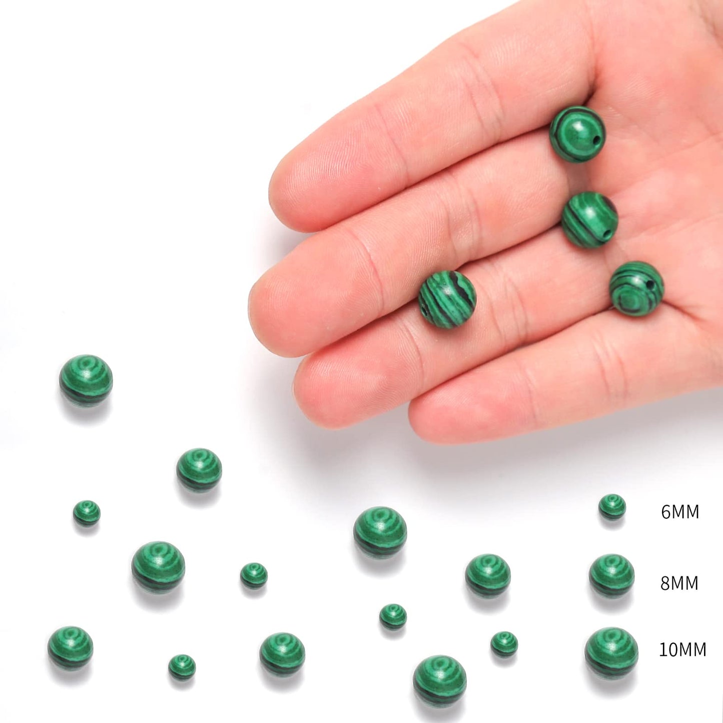 35pcs 10mm Malachite Loose Beads for Jewelry Making, Natural Semi Precious Beads Round Smooth Gemstone Spacer Beads Charms for Necklaces Bracelets