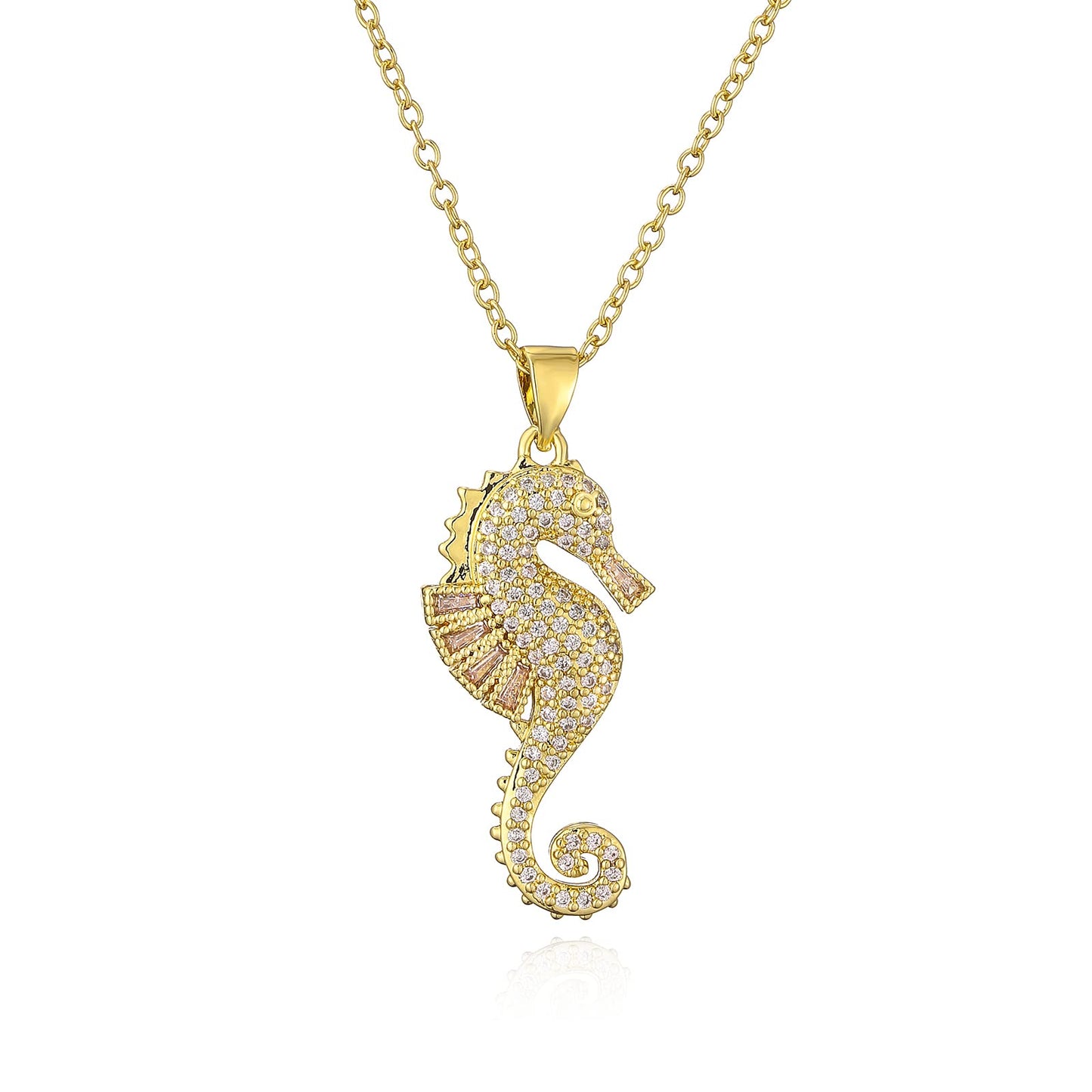cmoonry 18K Gold Plated CZ Zircon Seahorse Pendant Necklace For Women 17.7"+2" (Gold)