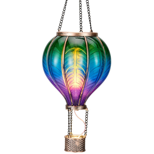 TERESA'S COLLECTIONS Hot Air Balloon Solar Lantern for Garden Decor ,Flickering Flame Hanging Solar Light for Outdoor ,Multicolor Plastic Lamp for Yard Tree Gift for Mom