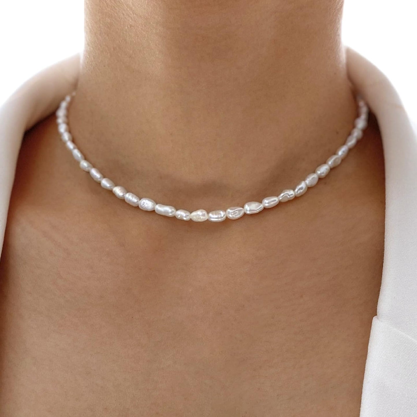 Zeffy Freshwater Pearl Necklace Baroque Small Dainty White Real Handmade Pearls Choker Valentine Gift Trendy Jewelry for Women