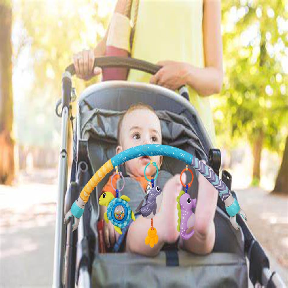 ORZIZRO Baby Stroller Arch Toys, Crib Mobile for Infants Adjustable Bassinet Mobile with Universal Clamp, Activity Toy Bar for Bouncer Newborn CarSeat Stroller Toy Sense Toys for Baby 0 6 12 Months