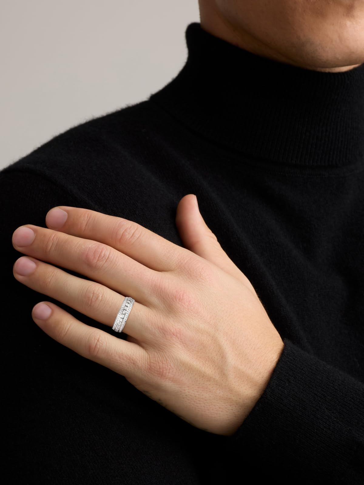 Frbod Eternity Moissanite Band for Women Men Channel Set Diamond Ring Silver White Gold Plated Rings Size 7