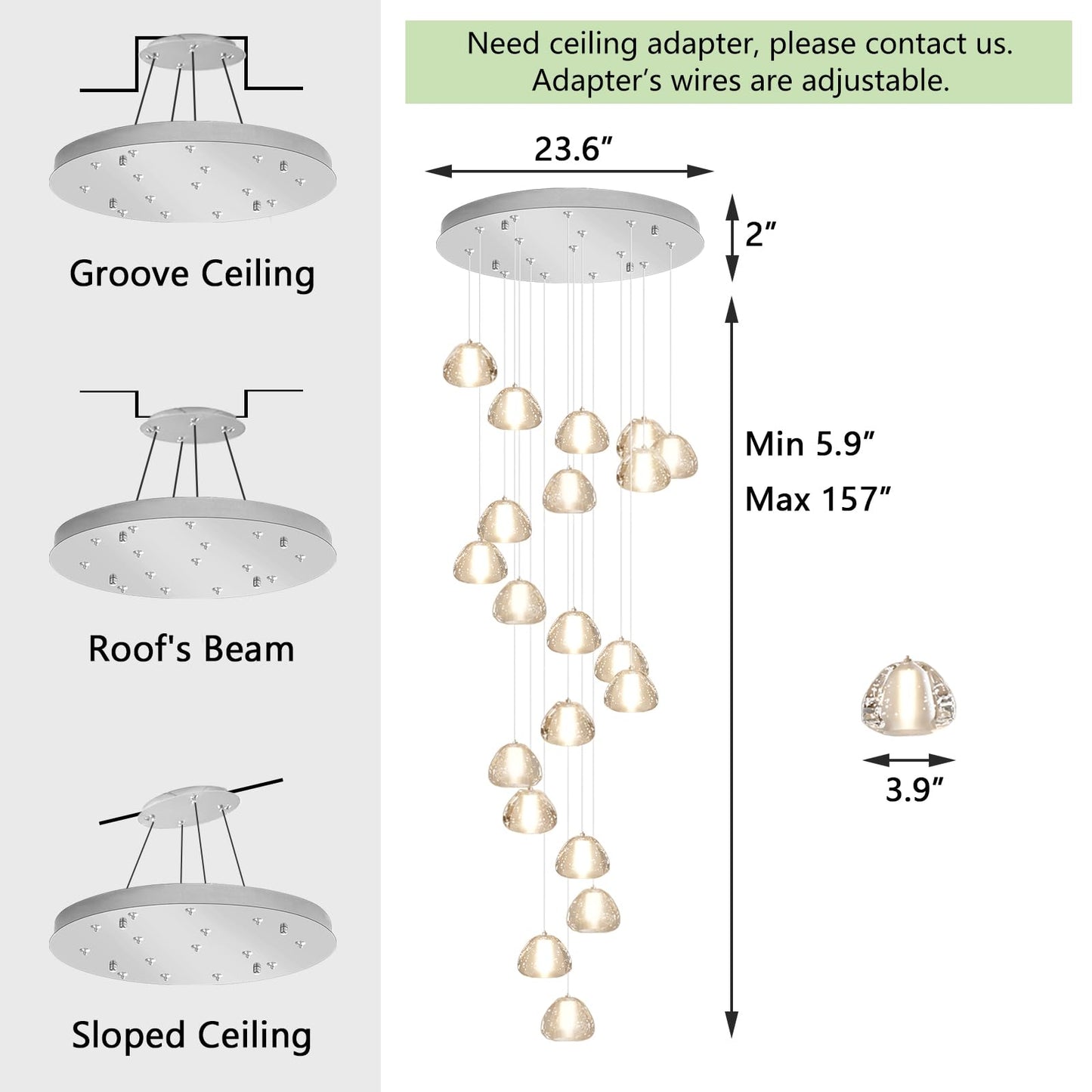 dolria 20-Light Modern Chandeliers for Entrance High Ceiling Chandelier Living Room Lights Fixture LED Ceiling Lamp Bubble Crystal Adjust Hanging Pendants Lighting for Stairwell Hallway Foyer
