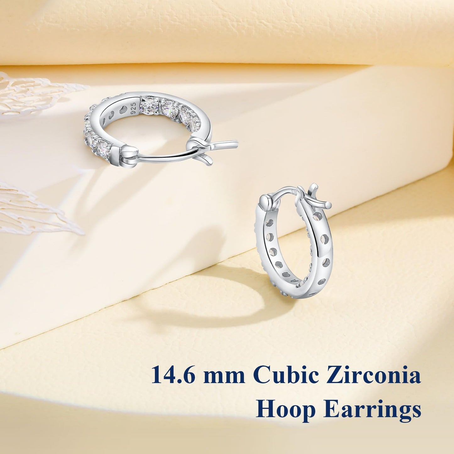 AGRULE 15mm Small Hoop Earrings with Cubic Zirconia Sterling Silver White Gold Plated Hypoallergenic Clip Top Hoops Created Diamond Hoop Earrings for Women