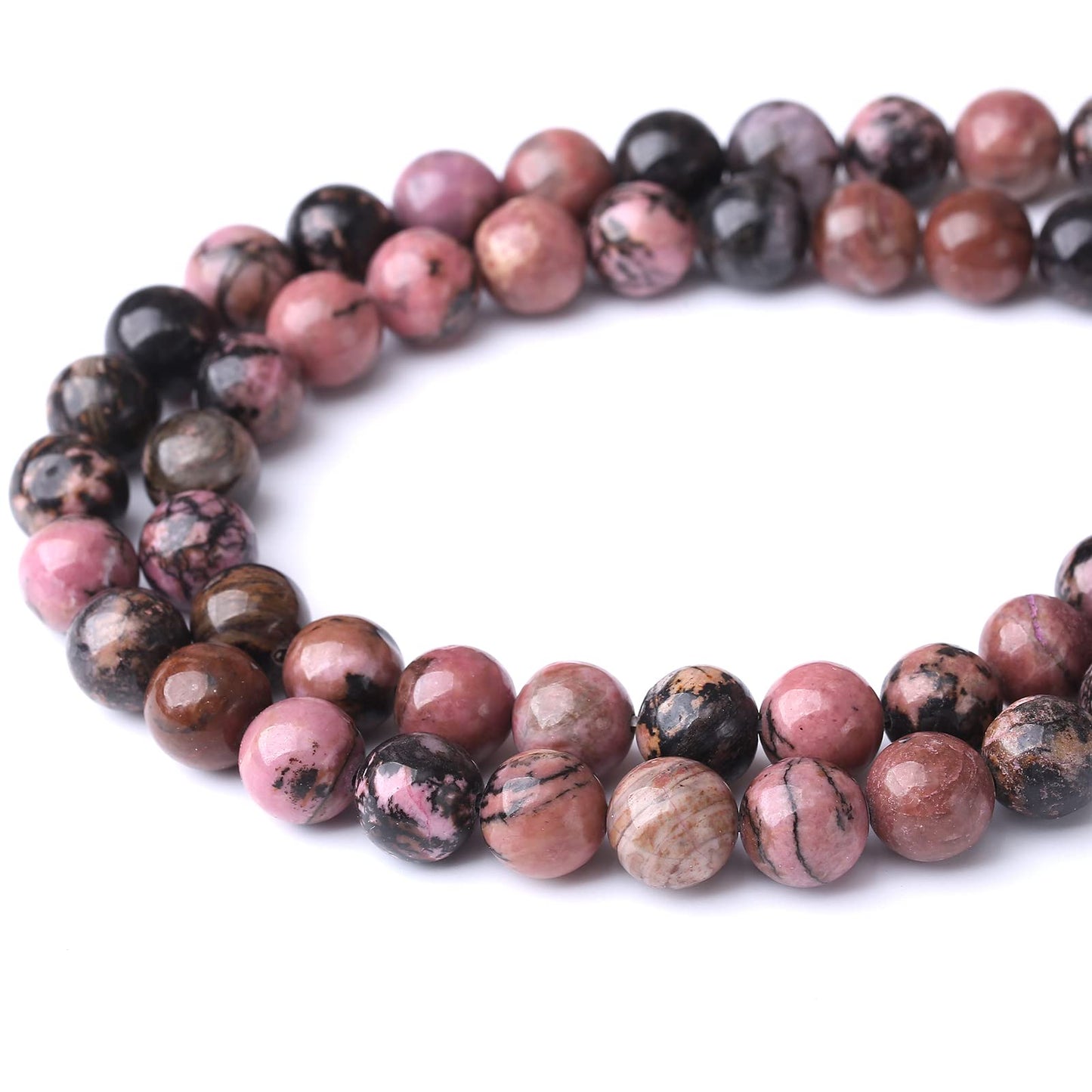 45PCS 8MM Natural Black Line Rhodochrosite Stone Beads Energy Healing Beads for DIY Jewelry Bracelet Necklace Making for Jewelry Making15Inch