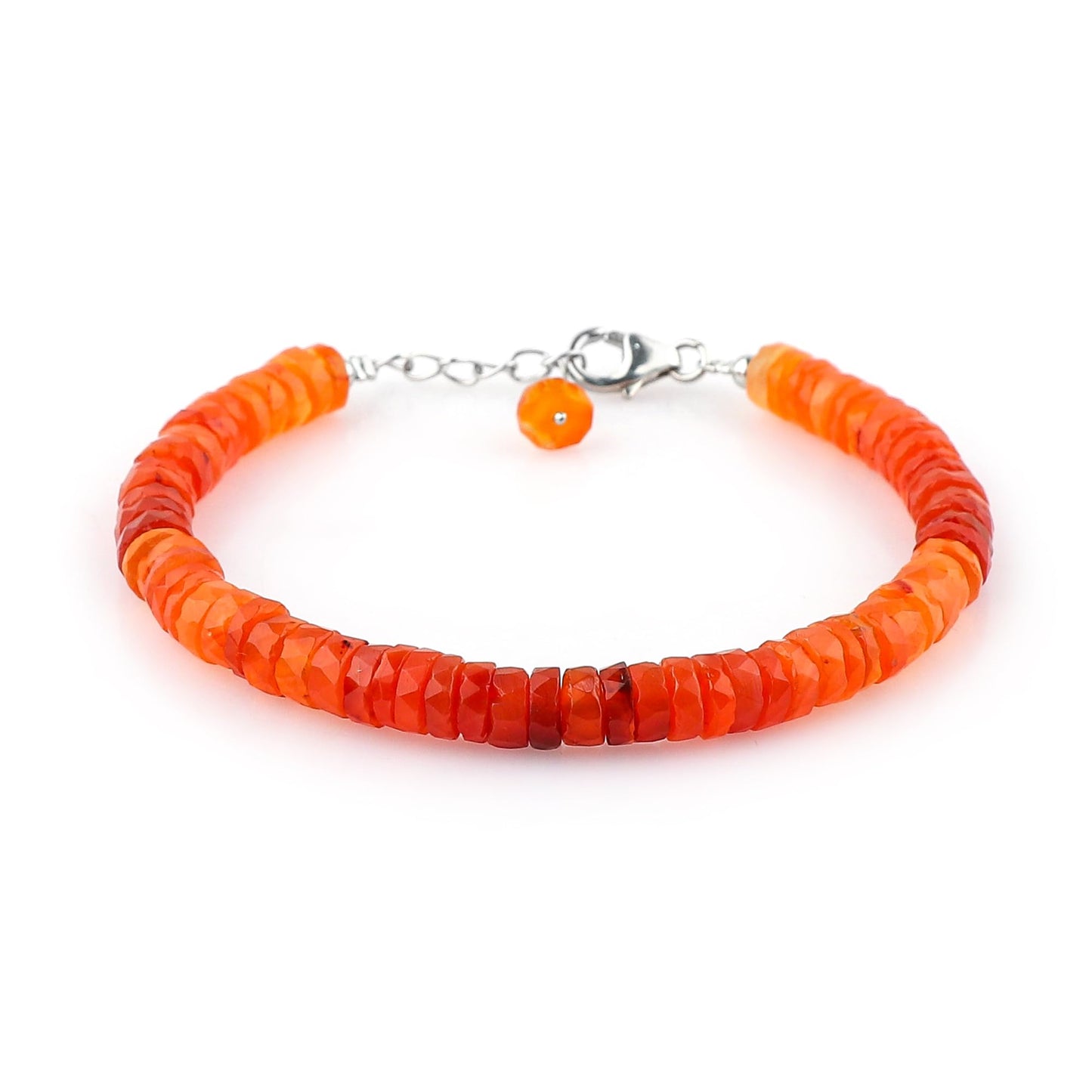 CRYSTALIS Natural Carnelian Beaded Bracelet, Facet Wheels, Elegant Beads Crystal, Chakra Bracelet, Healing Bracelet, Gemstone Jewelry, 925 Sterling Silver 8 inch