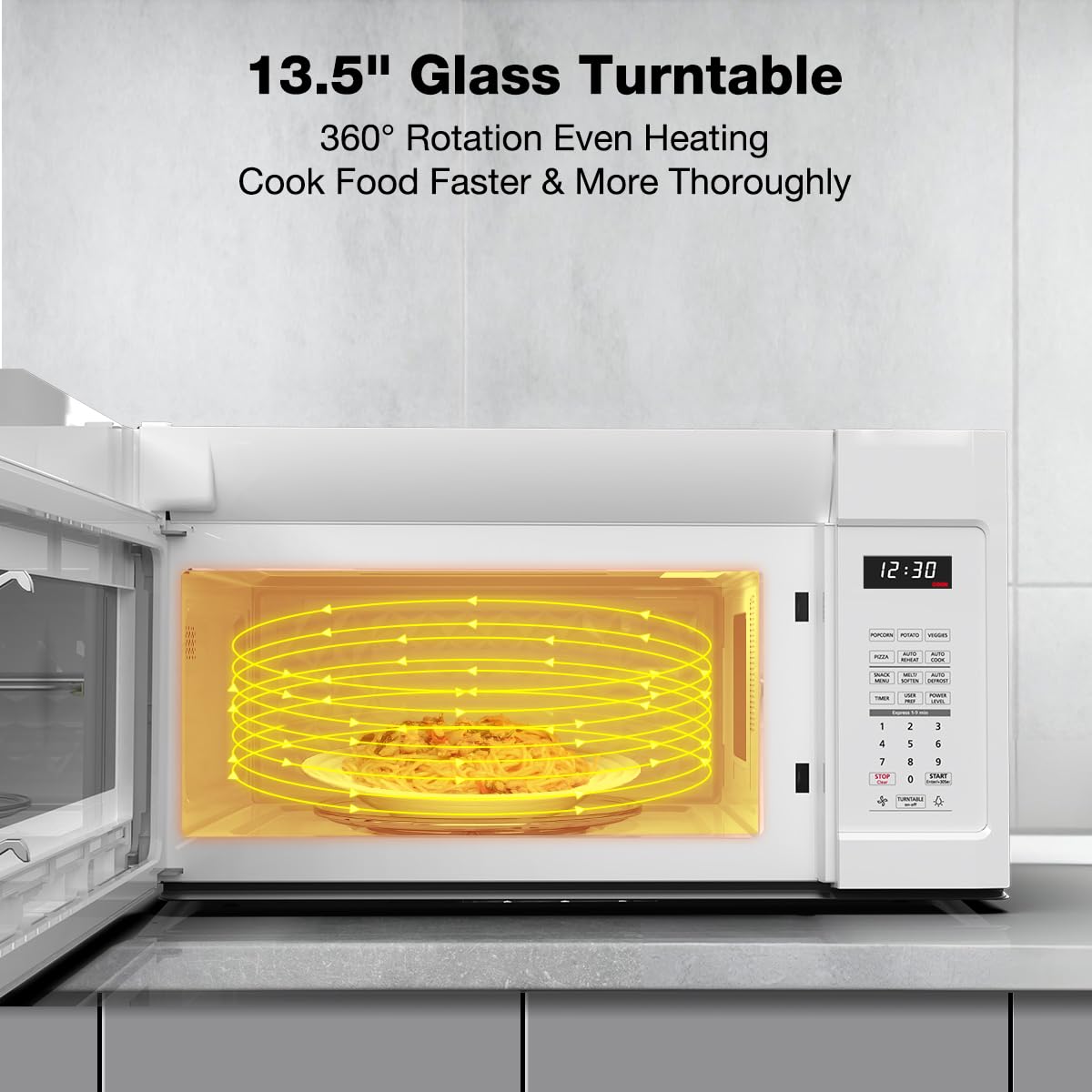 ThermoMate 30" White Over the Range Microwave with 1.9 Cu. Ft. Capacity, Over the Stove with One Touch, 1000 Cooking Watts, 400 CFM and Sensor Cooking, 11 Power Levels, LED Lighting