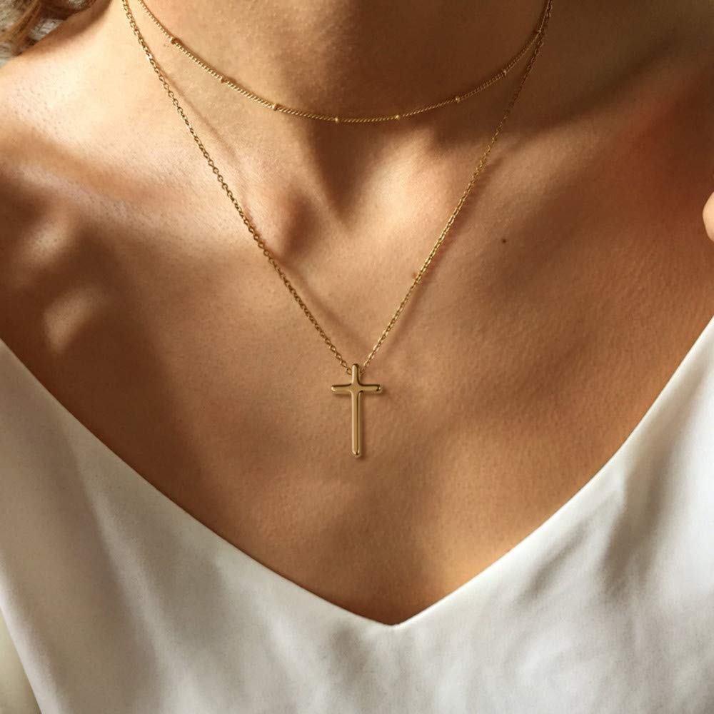 Turandoss Layered Cross Necklace for Women, Layered Cross Layering Cross Chain Necklaces for Women