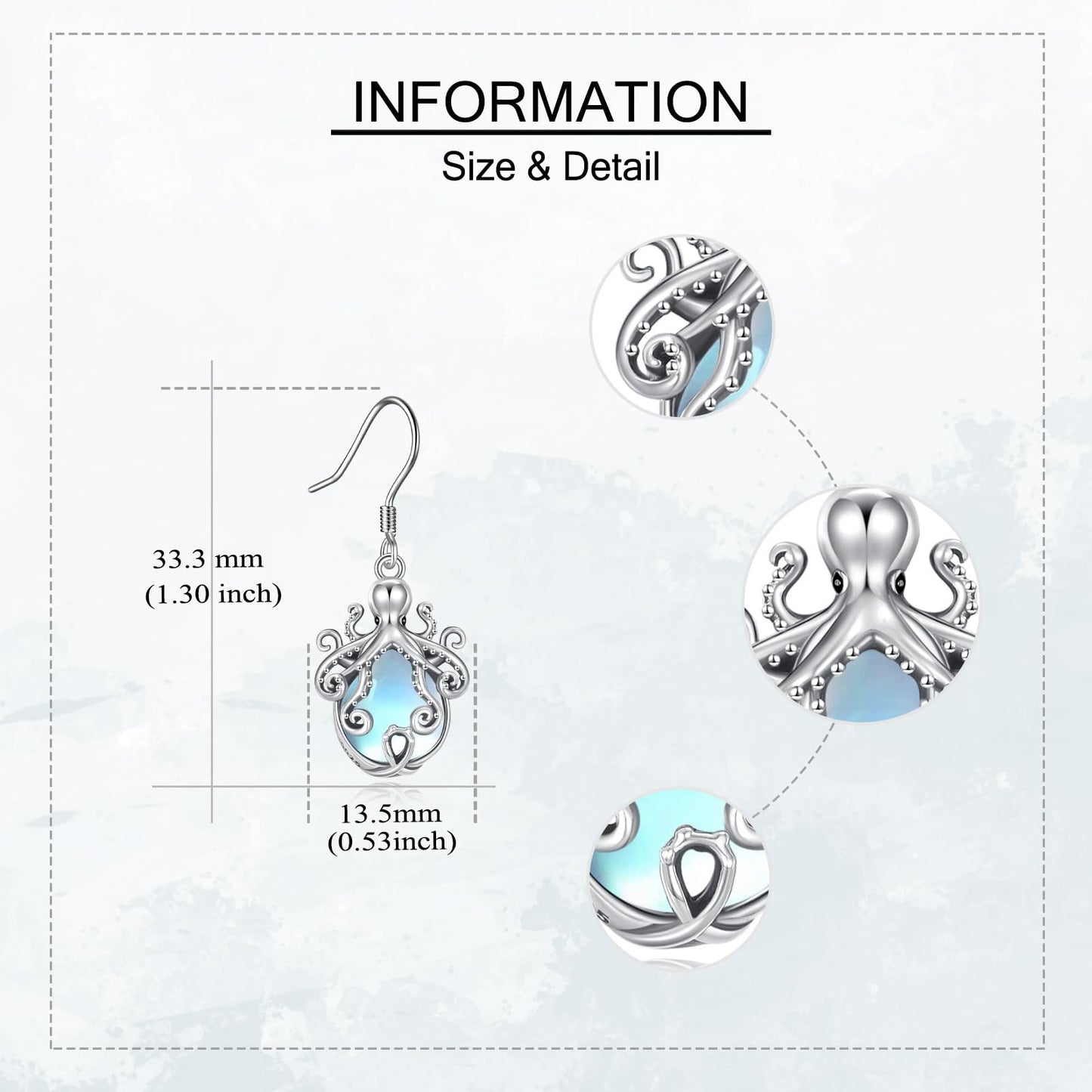 YAFEINI Octopus Earrings 925 Sterling Silver Moonstone Octopus Dangle Earrings Tentacle Octopus Jewelry Christmas Gifts for Women