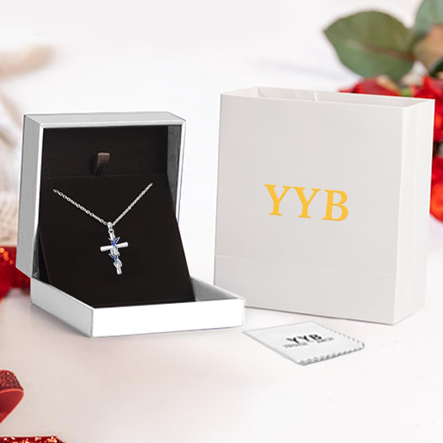 YYB Cross Necklace Valentines Day Gifts for Women 925 Sterling Silver Hummingbird Necklace Hummingbird Cross Pendant Gifts for Women