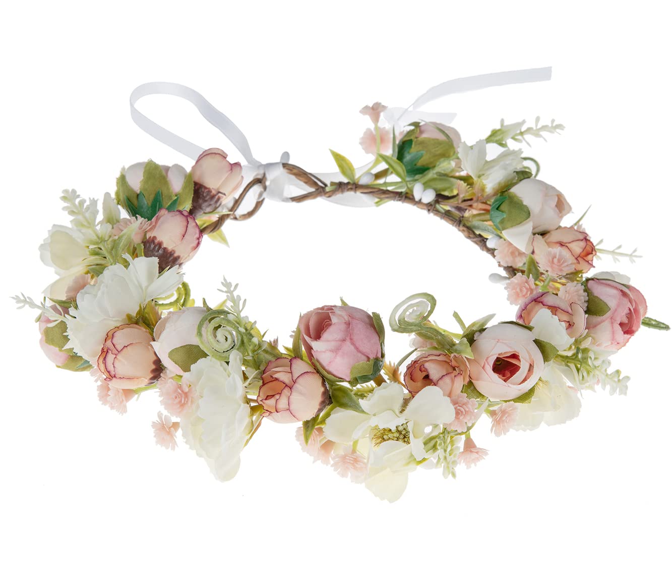 Funsveta Girls Flower Crown Headpiece - Boho Little Wreaths for Weddings, Family Photography (Pink)