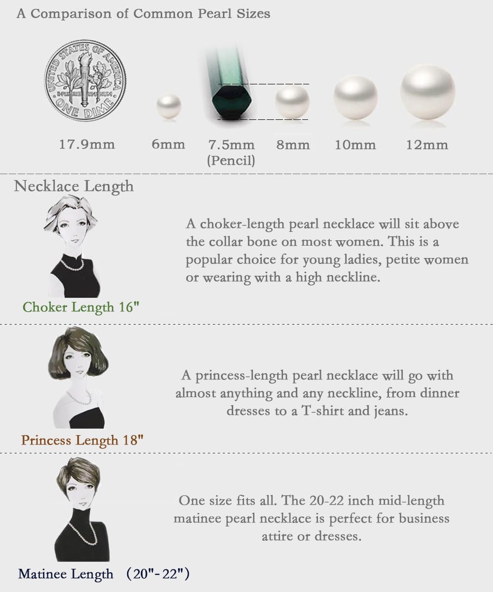 HUWODY Round White Simulated Shell Pearl Necklace Strand 6mm Pearl Choker Necklace Jewelry for Women 22inch