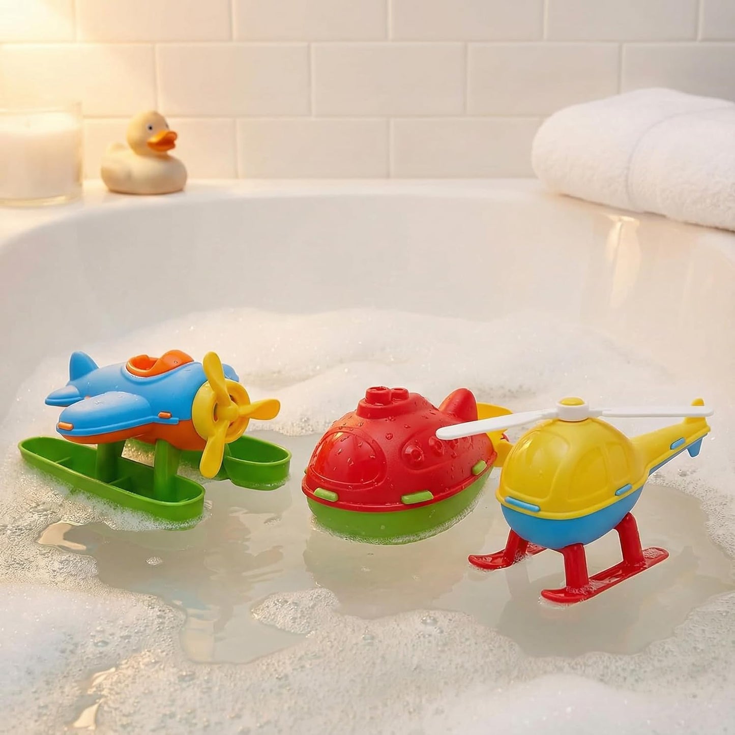 Toyland® Pack of 3 Floating Water, Bathtub, and Pool Toys for Kids 18 Months Plus - Helicopter, Submarine & Seaplane