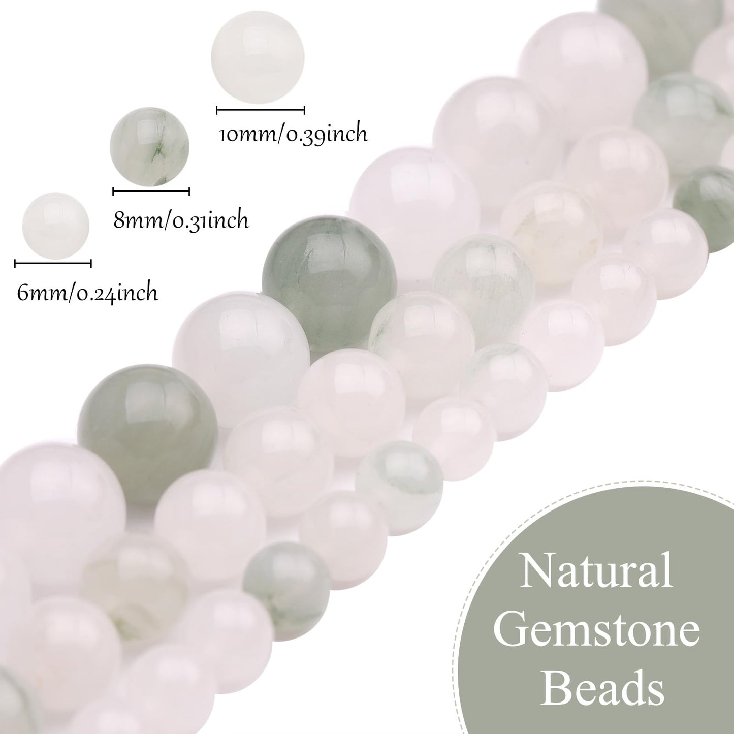 35pcs 10mm Natural Gemstone Beads for Jewelry Making Supplies,White Jade Healing Crystal Polished Round Loose Stone Beads for Bracelet Necklace 15 Inch