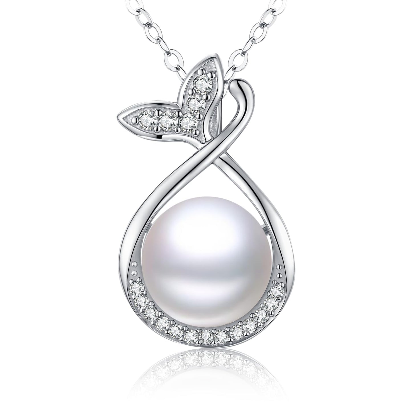 13 mm Fishtail Pearl Necklace 925 Sterling Silver Jewelry 5A Cubic Zirconia Pendant Necklace Gifts for Mom Women Girlfriend Grandma Lover Her Wedding Birthday Anniversary Engagement Valentine's Day