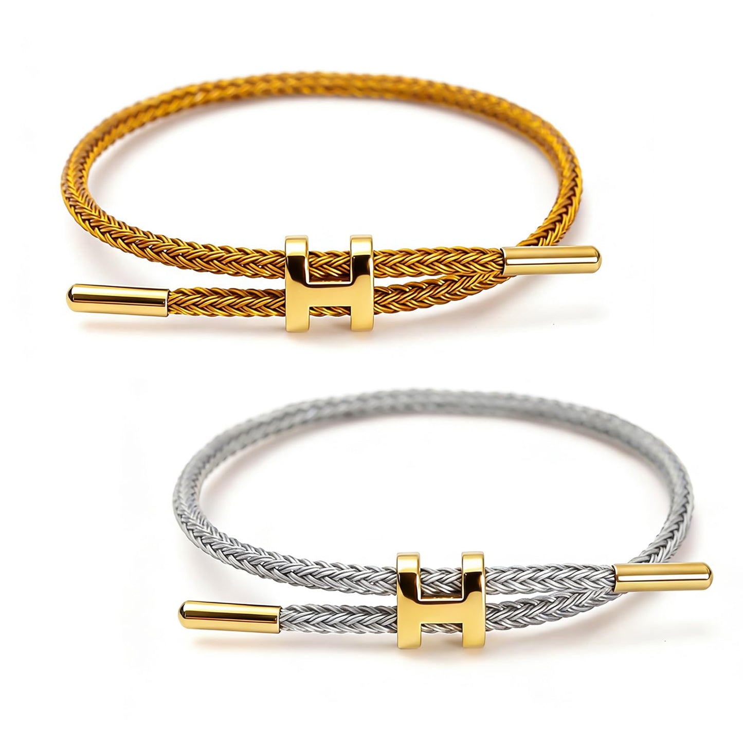 PPbuky Steel Bracelet Link, Adjustable H-shape Wire Rope Bracelet, Lucky Jewelry with Titanium Buckle for Birthday, Valentine's, Graduation, Fashion Gift for Women, Men, Lovers, Friends, Gold&Silver