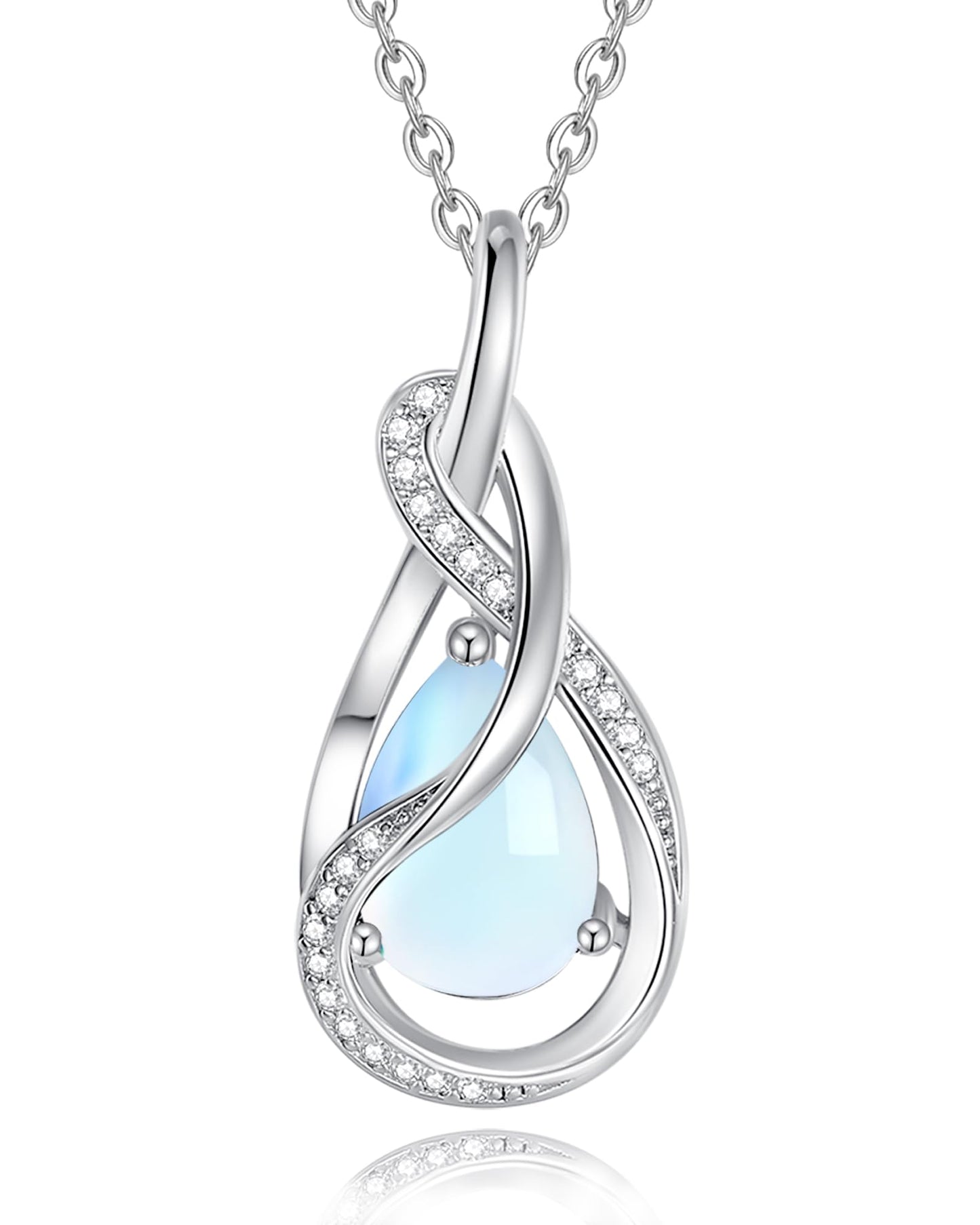 FANCIME Moonstone Necklace June Birthstone Sterling Silver Infinity Knot Pendant Necklace Gemstone Fine Jewelry Birthday Mothers Day Gifts for Women Her Mom