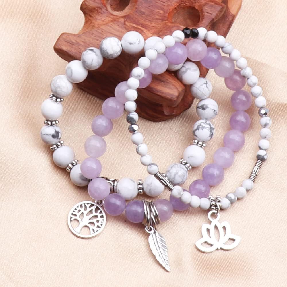 UEUC Tree of Life Yoga Healing Stone Bracelets,Multilayer Lotus Chakra Stone Reiki Bracelet Sets,Anxiety Crystal Natural Stone,for Women Stress Relief(#169)