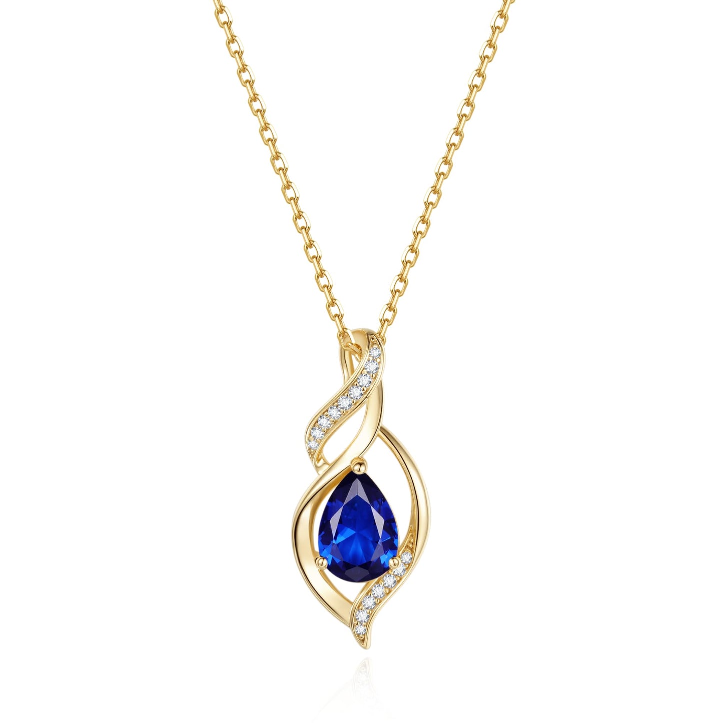 FANCIME 14K Gold Plated September Birthstone Necklace for Women Blue Sapphire Teardrop Necklace Sterling Silver Infinity Love Birthday Gifts for Women, 16"+2" Inches