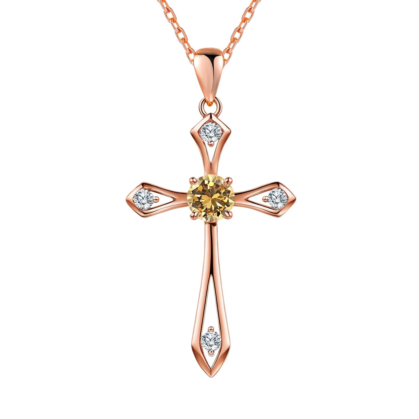 QUALISE Cross Necklace for Women,925 Sterling Silver Birthstone Necklace,Citrine-November Birthstone Cross Necklace,Faith Religious Fine Jewelry Valentines Day Gifts Birthday Holiday Gifts for Her,