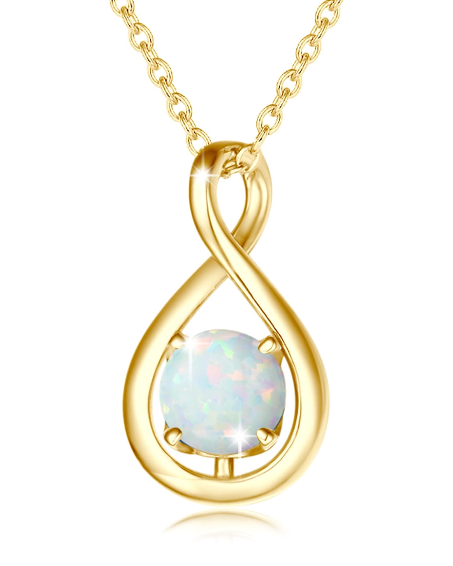 FANCIME White Opal Necklace October Birthstone Necklace for Women Yellow Gold Plated Sterling Silver Infinity Pendant Fine Jewelry Birthday Mothers Day Gifts for Mom Her Daughter