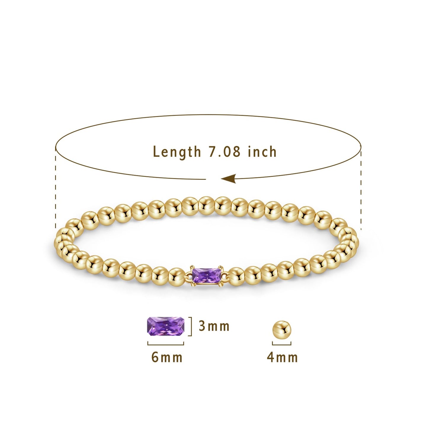 Free bird Amethyst Bracelet for Women 14K Gold Plated February Birthstone Bracelet Simple Gold Bead Bracelets for Women Trendy Gold Bracelets for Birthday Gift